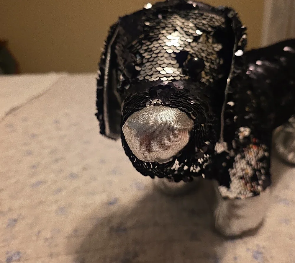 Sparkle Flip-Sequin Dachshund Plush Toy - Black & Silver